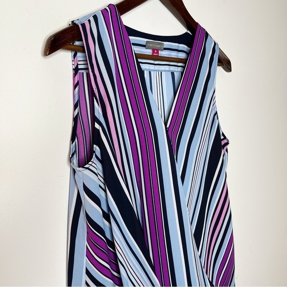 Vince Camuto Blouse Sleeveless Wrap Front Striped Blue & Purple Tank Top Size XS - Picture 2 of 6